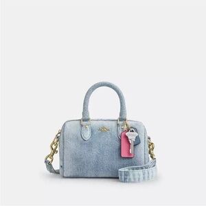 Coach Mini Rowan Crossbody Bag In Loved Denim With Charms